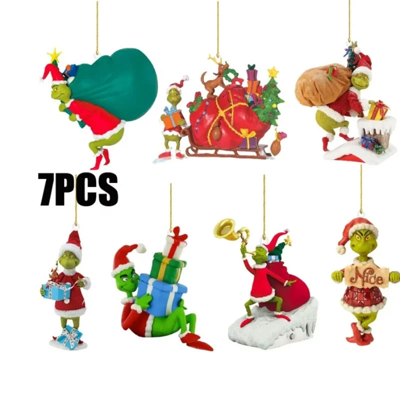 7 piece Christmas Tree Grinch Ornaments set